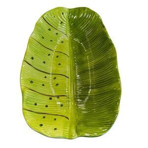 Laurie Gates Green‎ banana Leaf Shape Platter Serving Tray 9 inch